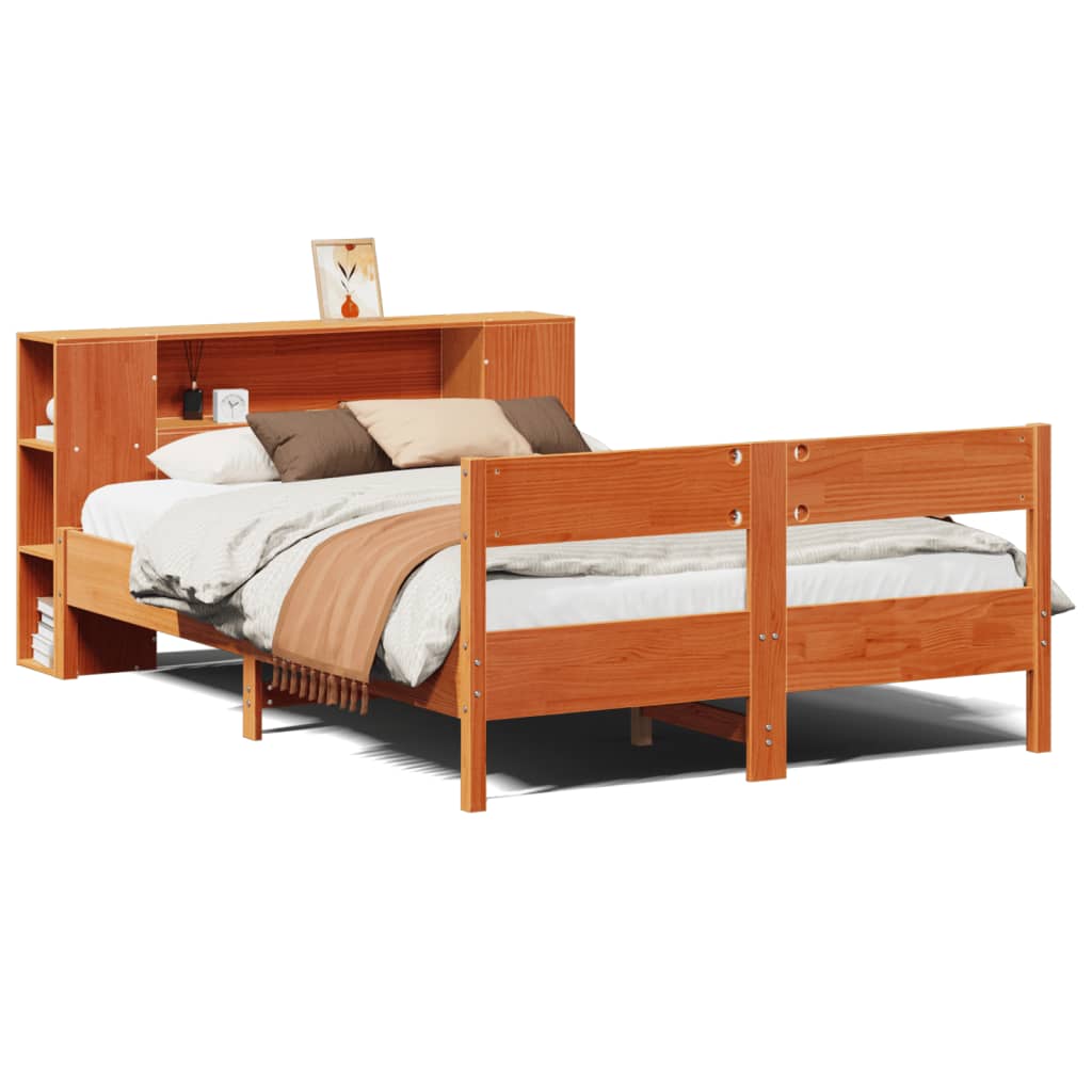 Krevet s regalom za knjige bez madraca 140 x 190 cm od borovine