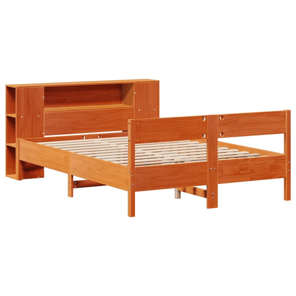 Krevet s regalom za knjige bez madraca 140 x 190 cm od borovine