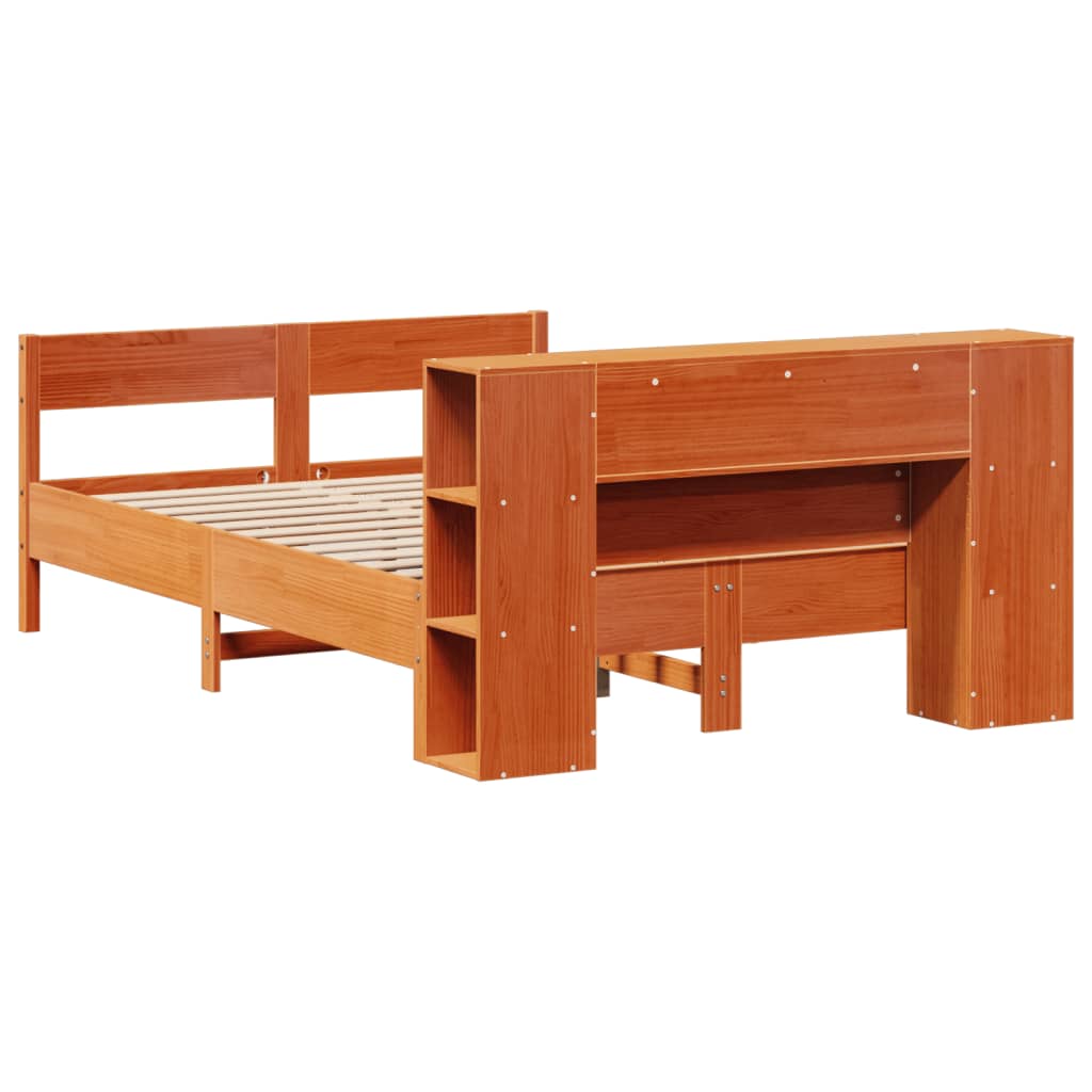 Krevet s regalom za knjige bez madraca 140 x 190 cm od borovine