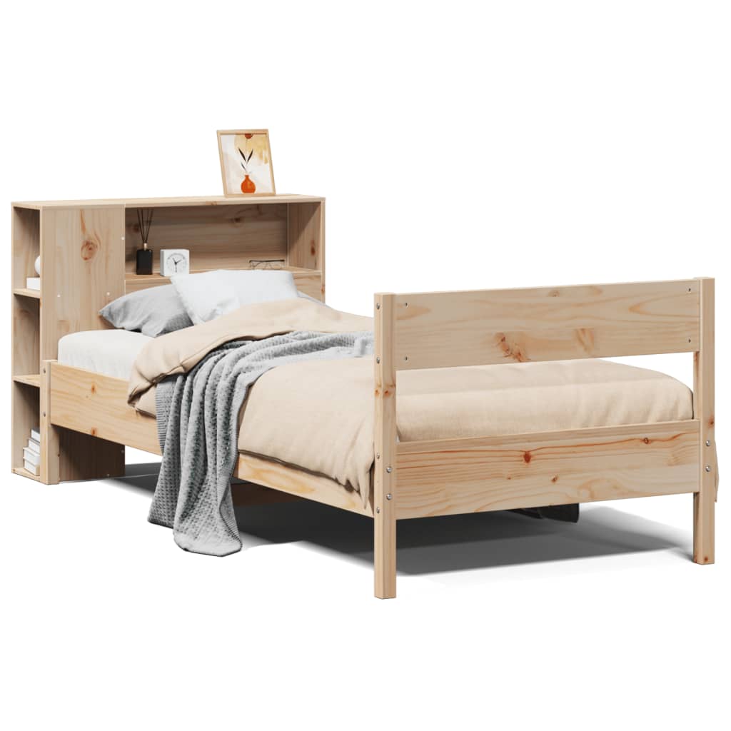 Krevet s regalom za knjige bez madraca 75x190 cm borovina