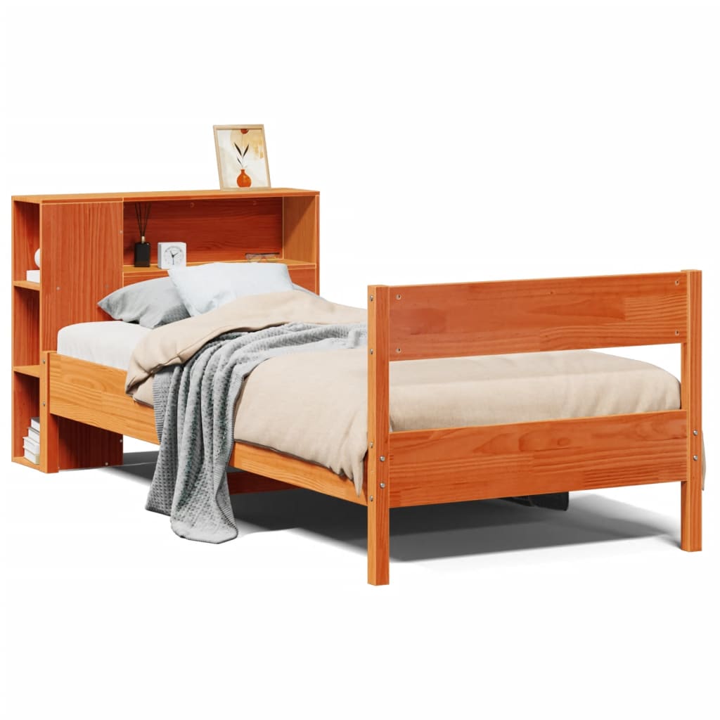 Krevet s regalom za knjige bez madraca 75 x 190 cm od borovine