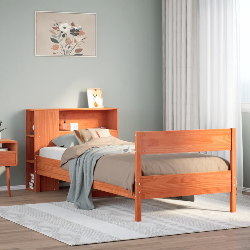 Krevet s regalom za knjige bez madraca 75 x 190 cm od borovine