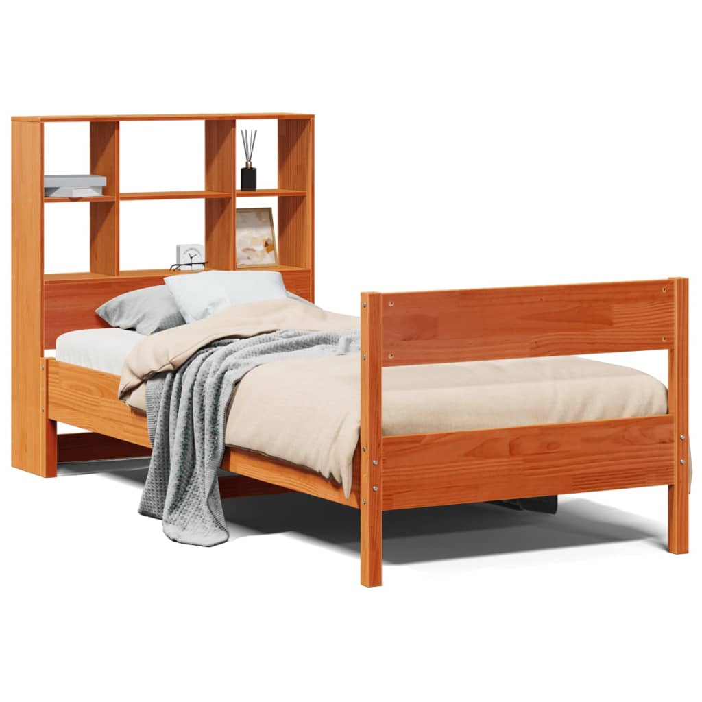 Krevet s regalom za knjige bez madraca 75 x 190 cm od borovine