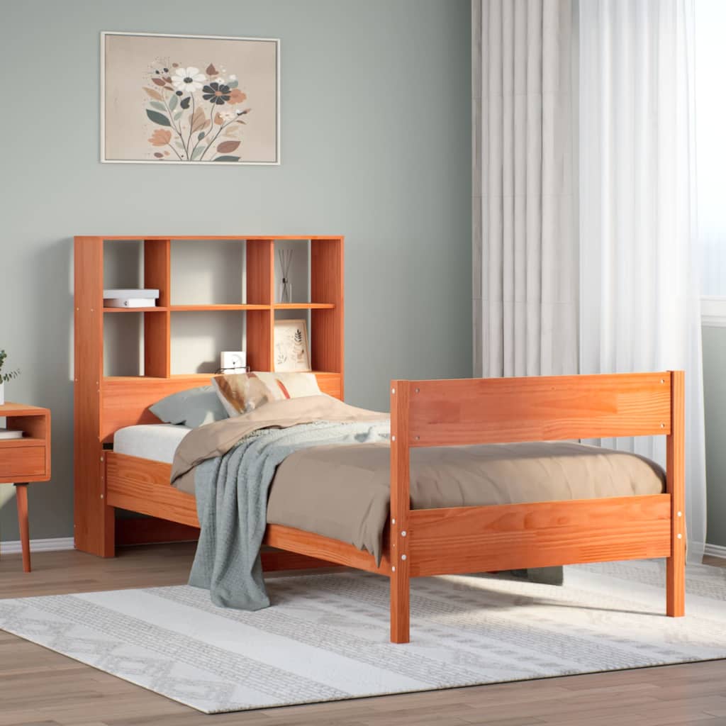 Krevet s regalom za knjige bez madraca 75 x 190 cm od borovine