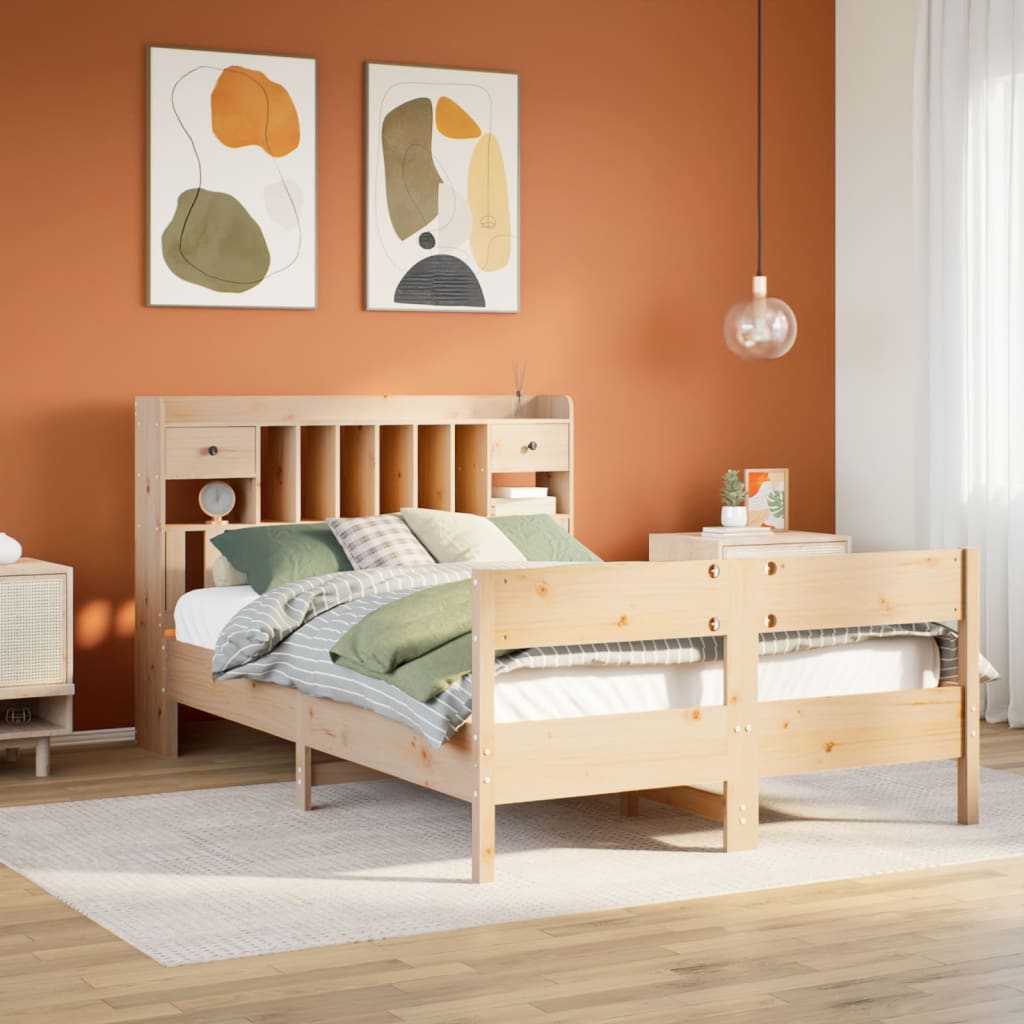 Krevet s regalom za knjige bez madraca 135x190 cm od borovine