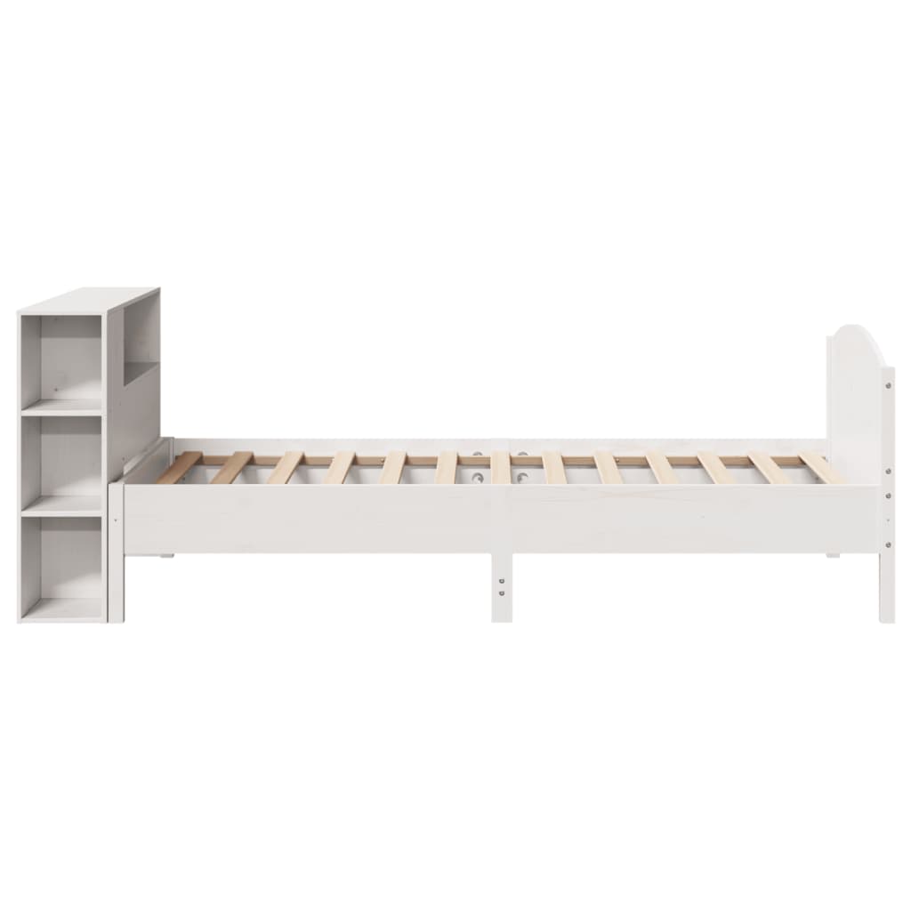 Krevet s regalom za knjige bez madraca bijeli 75x190cm borovina