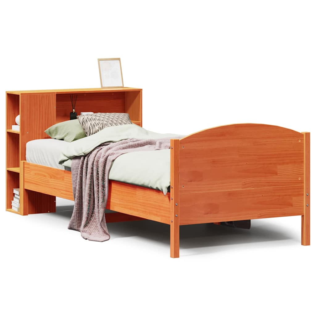 Krevet s regalom za knjige bez madraca 75 x 190 cm od borovine