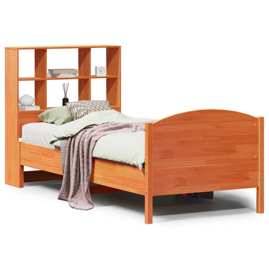 Krevet s regalom za knjige bez madraca 75 x 190 cm od borovine