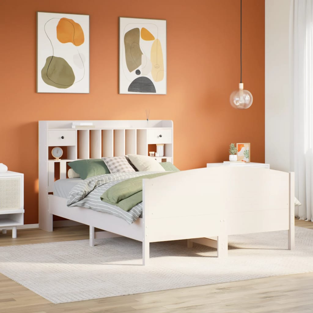 Krevet s regalom z knjige bez madraca bijeli 140x200cm borovina