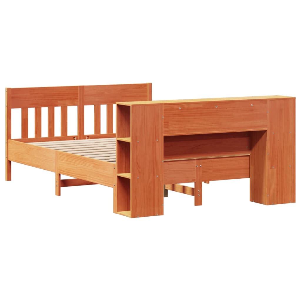 Krevet s regalom za knjige bez madraca 140 x 190 cm od borovine
