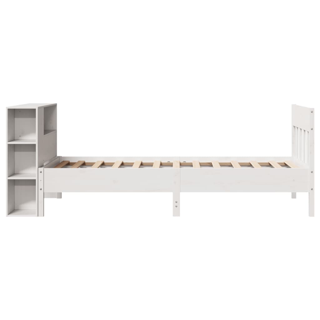 Krevet s regalom za knjige bez madraca bijeli 75x190cm borovina