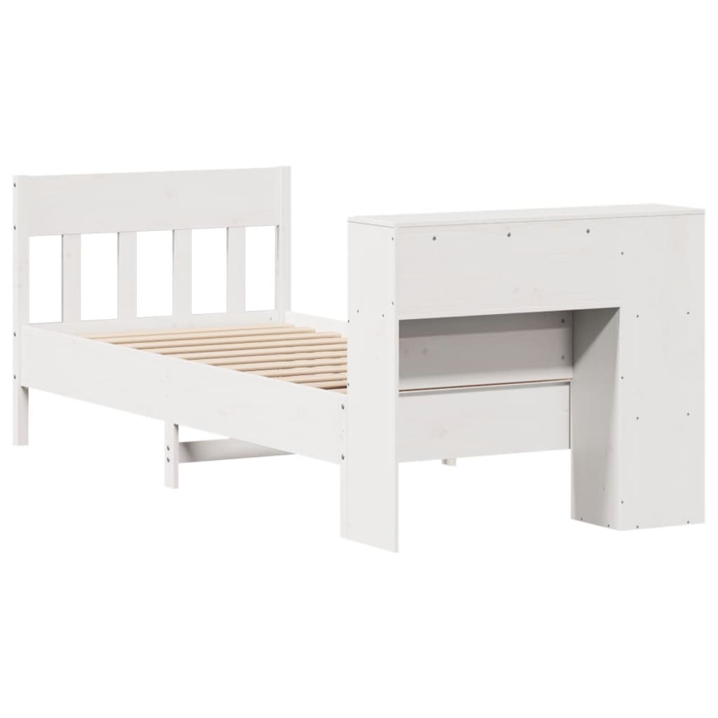 Krevet s regalom za knjige bez madraca bijeli 75x190cm borovina