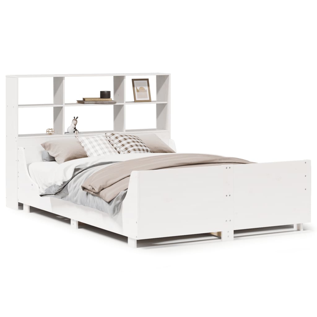 Krevet s regalom za knjige bez madraca bijeli 140x190cm od drva