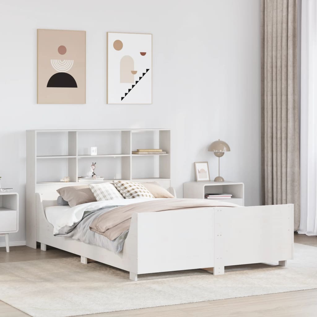 Krevet s regalom za knjige bez madraca bijeli 140x190cm od drva