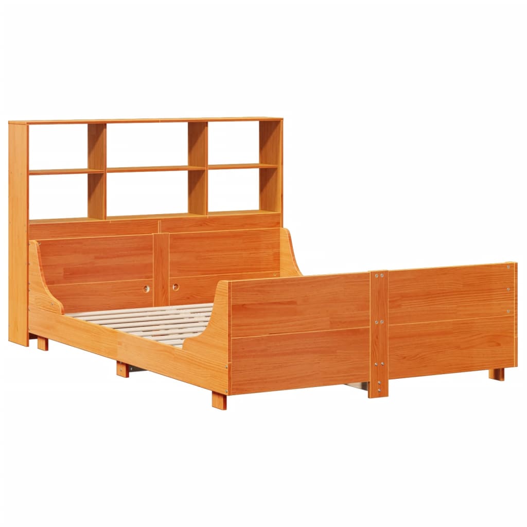 Krevet s regalom za knjige bez madraca 140x190 cm masivno drvo