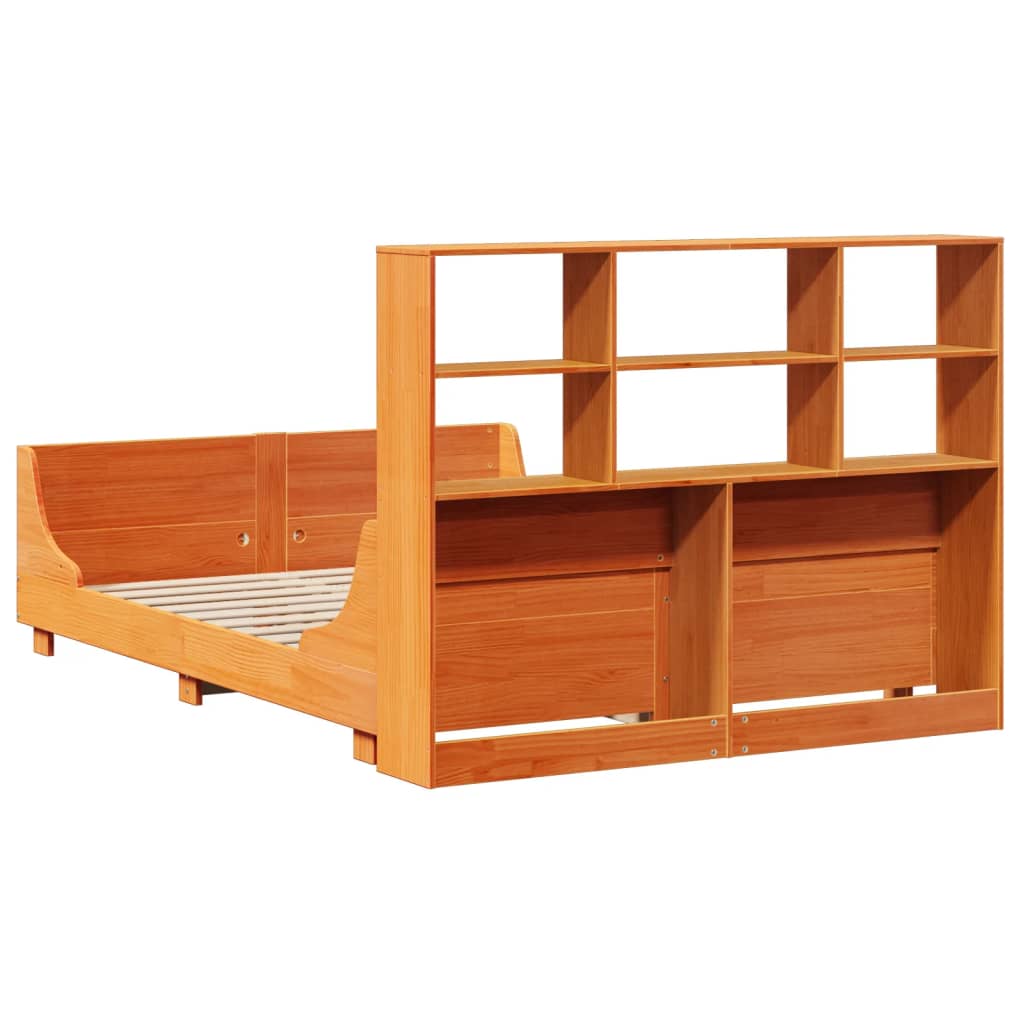 Krevet s regalom za knjige bez madraca 135x190 cm masivno drvo