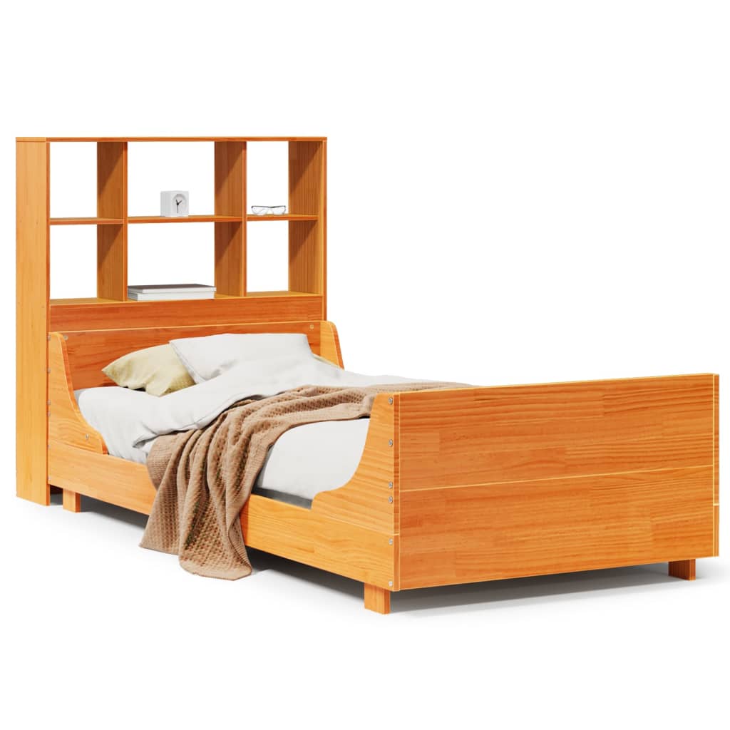 Krevet s regalom za knjige bez madraca 75 x 190 cm masivno drvo