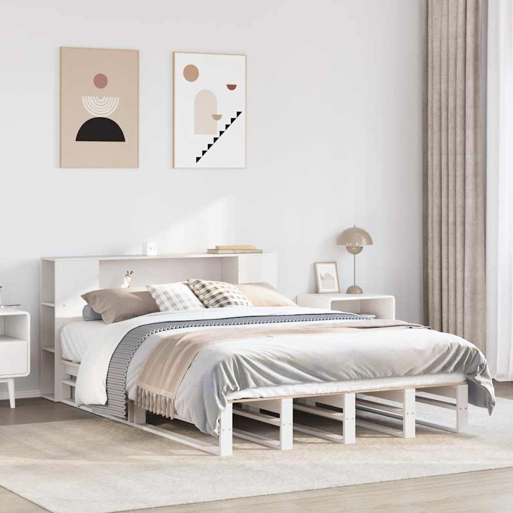 Krevet s regalom za knjige bez madraca bijeli 140x200cm od drva