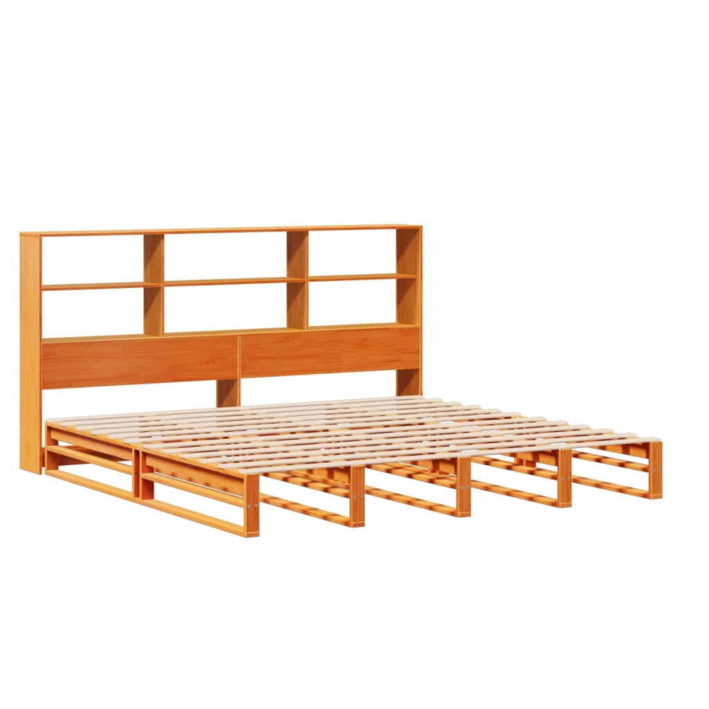 Krevet s regalom za knjige bez madraca 200x200 cm masivno drvo