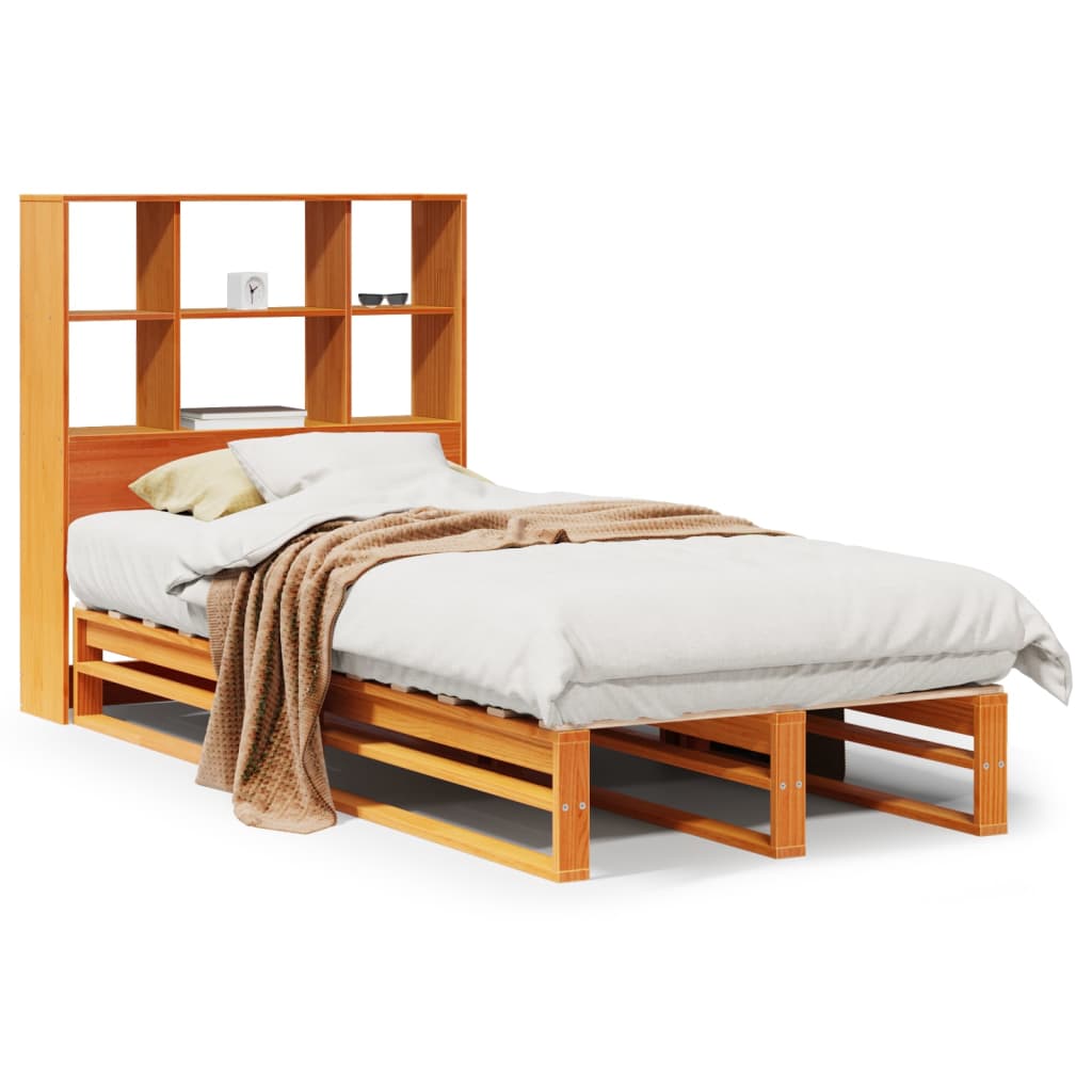 Krevet s regalom za knjige bez madraca 75 x 190 cm masivno drvo