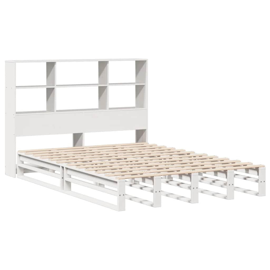 Krevet s regalom za knjige bez madraca bijeli 140x190cm od drva