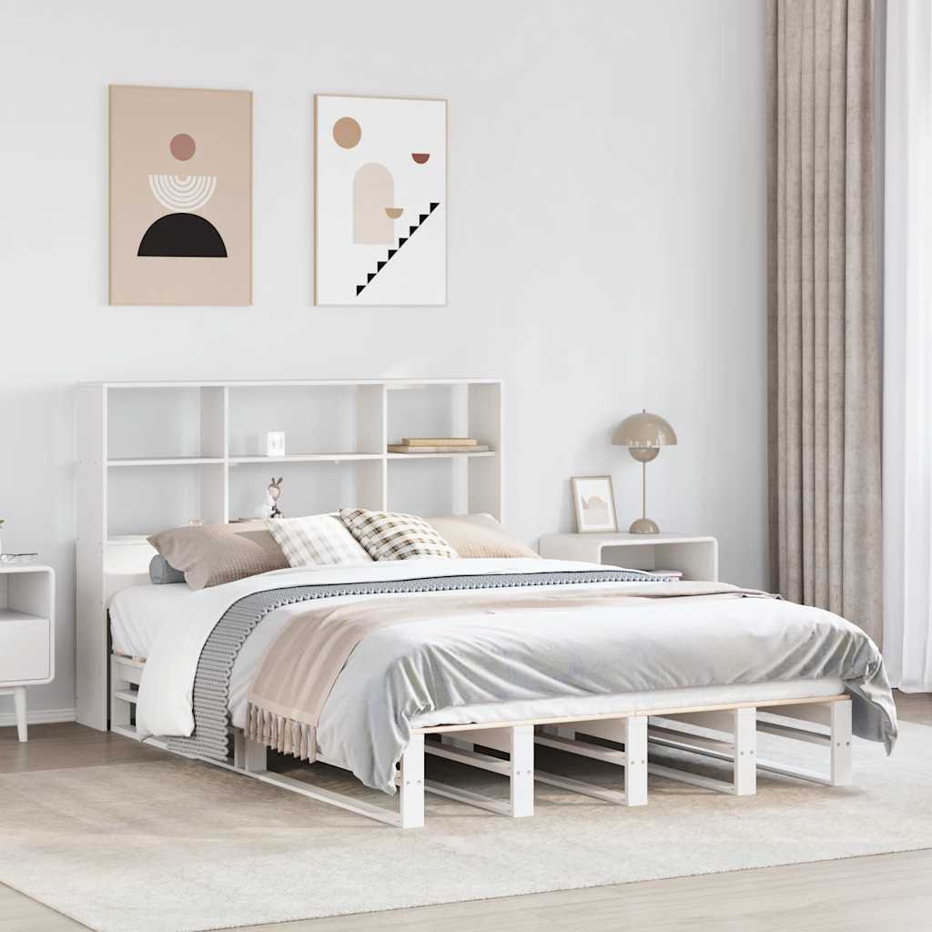 Krevet s regalom za knjige bez madraca bijeli 140x190cm od drva