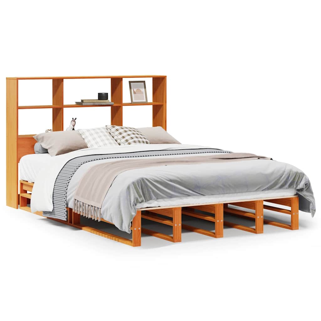 Krevet s regalom za knjige bez madraca 140x190 cm masivno drvo