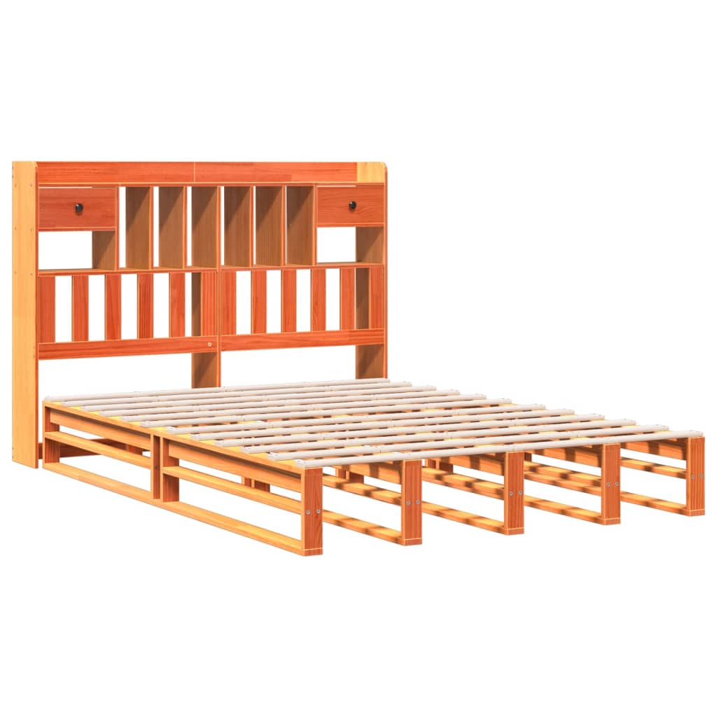Krevet s regalom za knjige bez madraca 140 x 190 cm od borovine