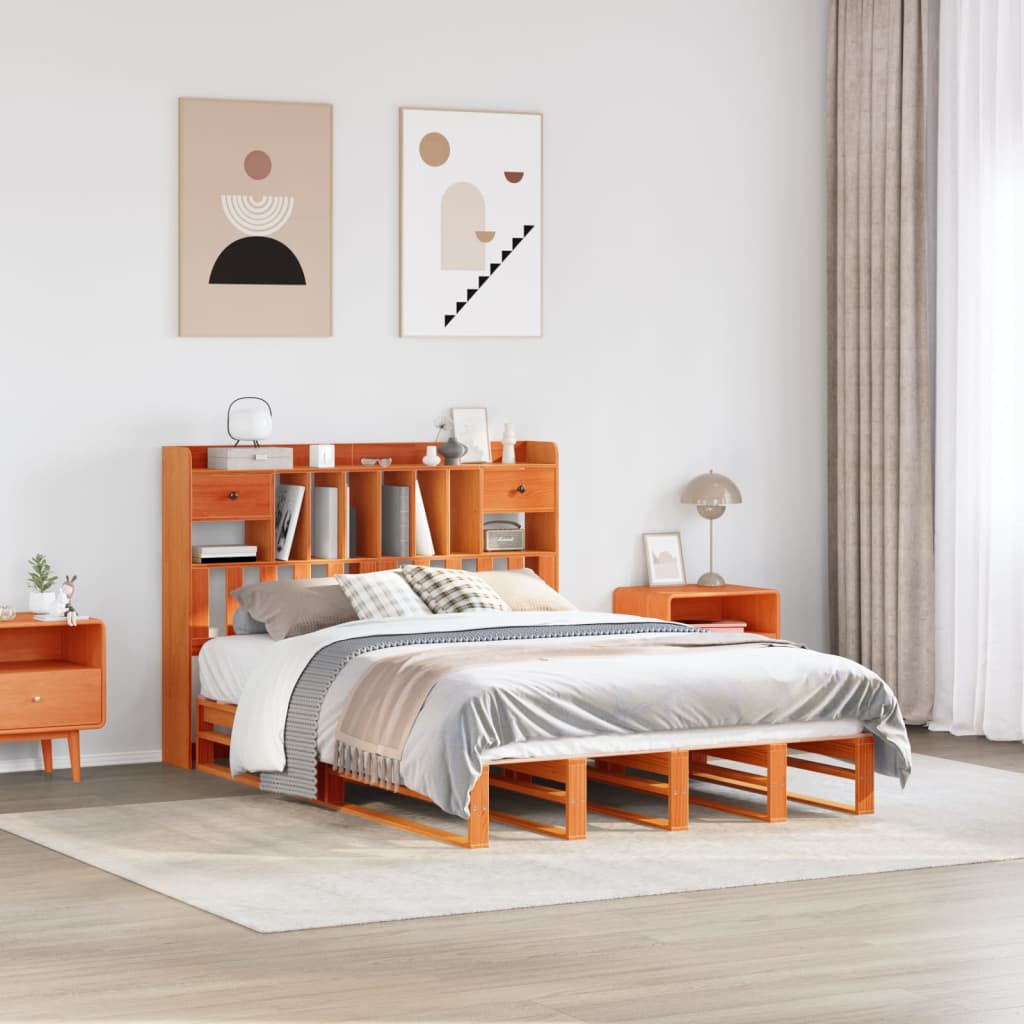 Krevet s regalom za knjige bez madraca 140 x 190 cm od borovine