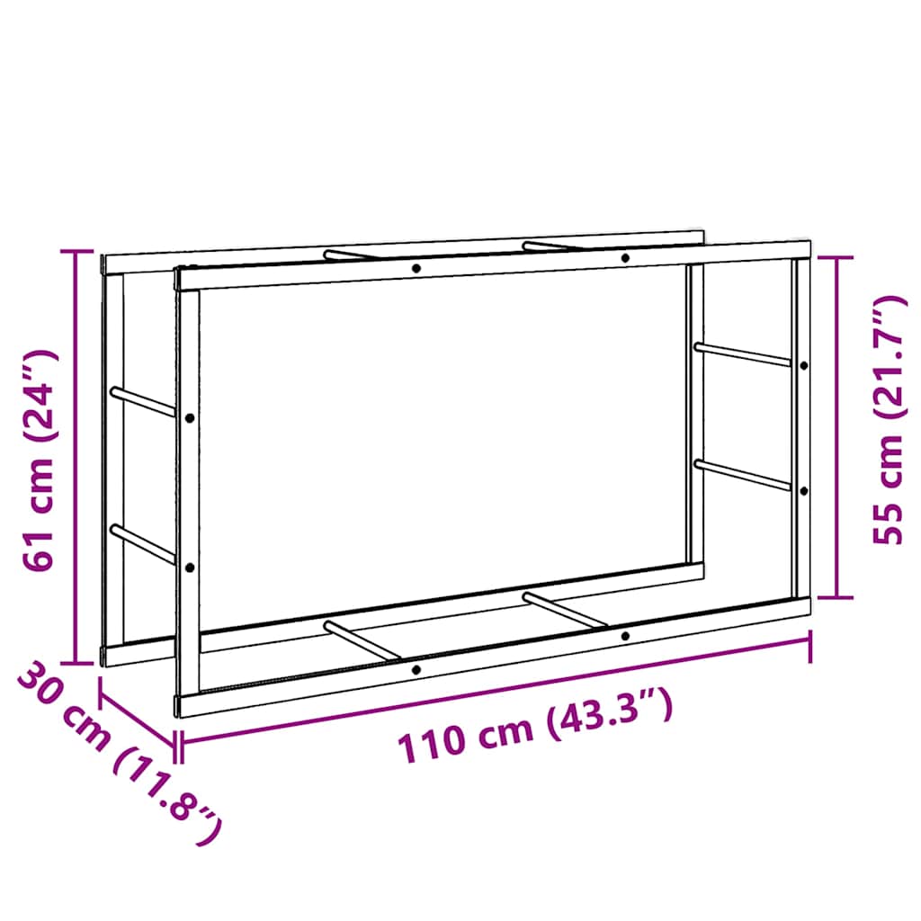 Stalak za drva crni 110x30x61 cm čelik