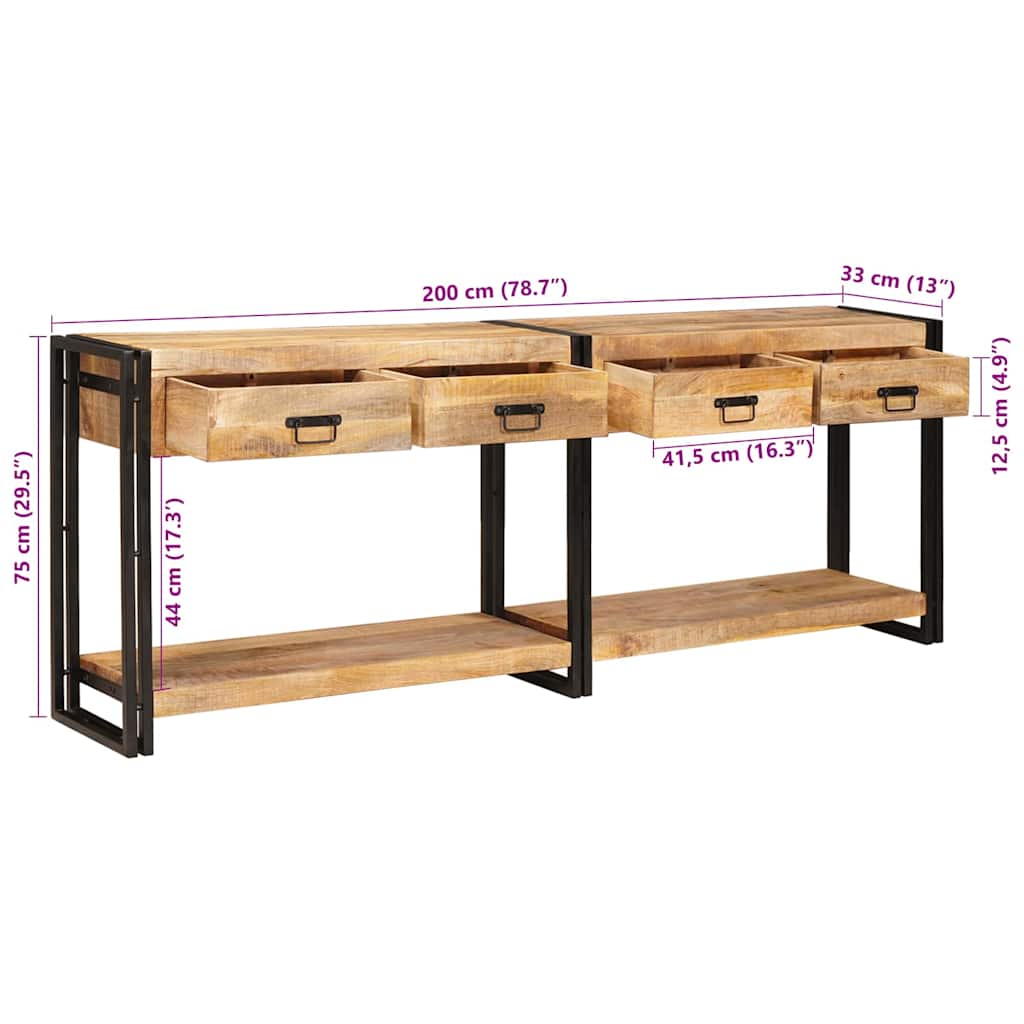 Konzolni stolovi 2 pcs Smeđa 200 x 33 x 75 cm Čvrsto drvo manga