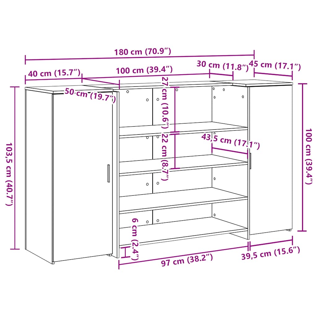 Recepcijski stol 180x50x103,5 cm konstruiranog drva