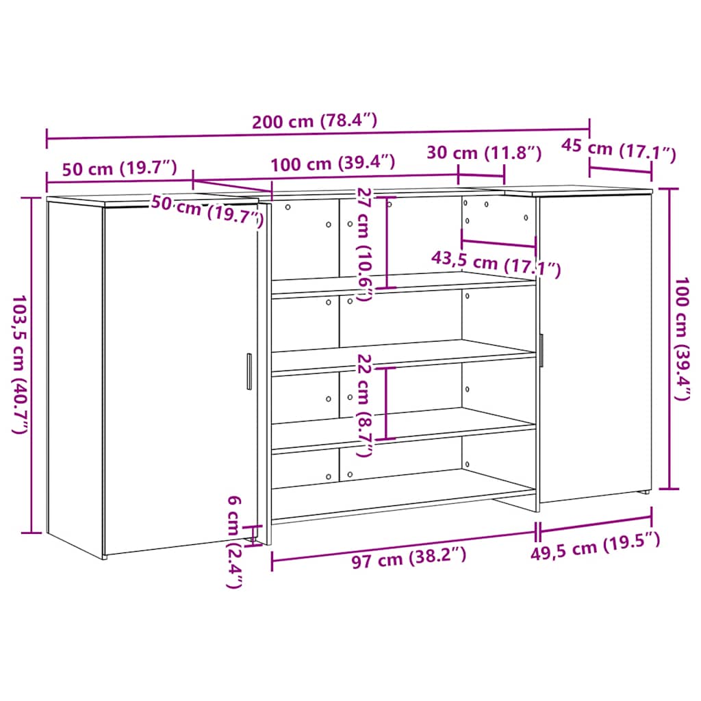 Recepcijski stol Bijeli 200x50x103,5 cm Inženirsko drvo