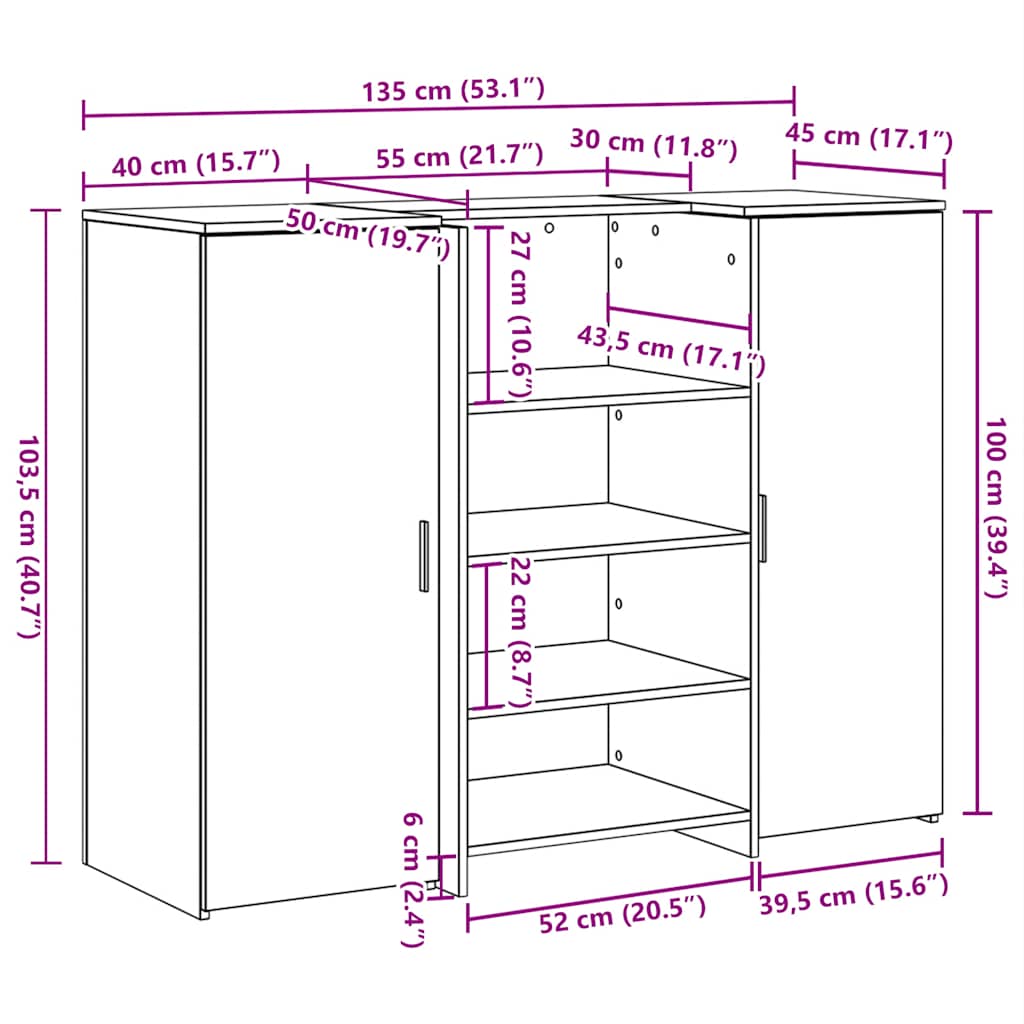 Recepcijski stol crni hrast 135x50x103,5 cm konstruiranog drva