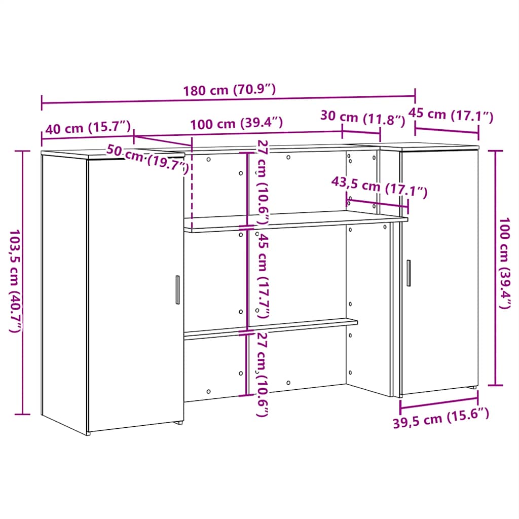 Recepcijski stol Bijeli 180x50x103,5 cm Inženirsko drvo