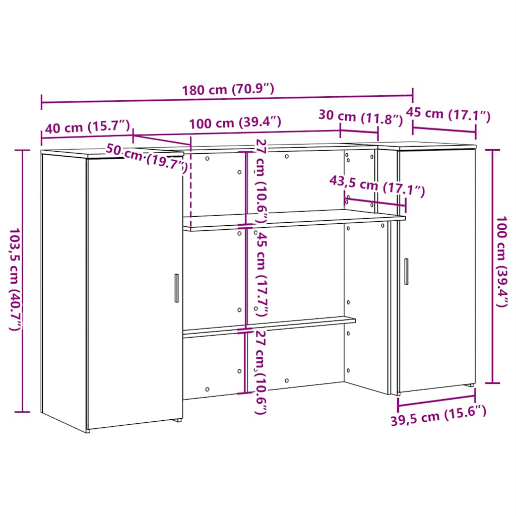 Recepcijski stol 180x50x103,5 cm konstruiranog drva