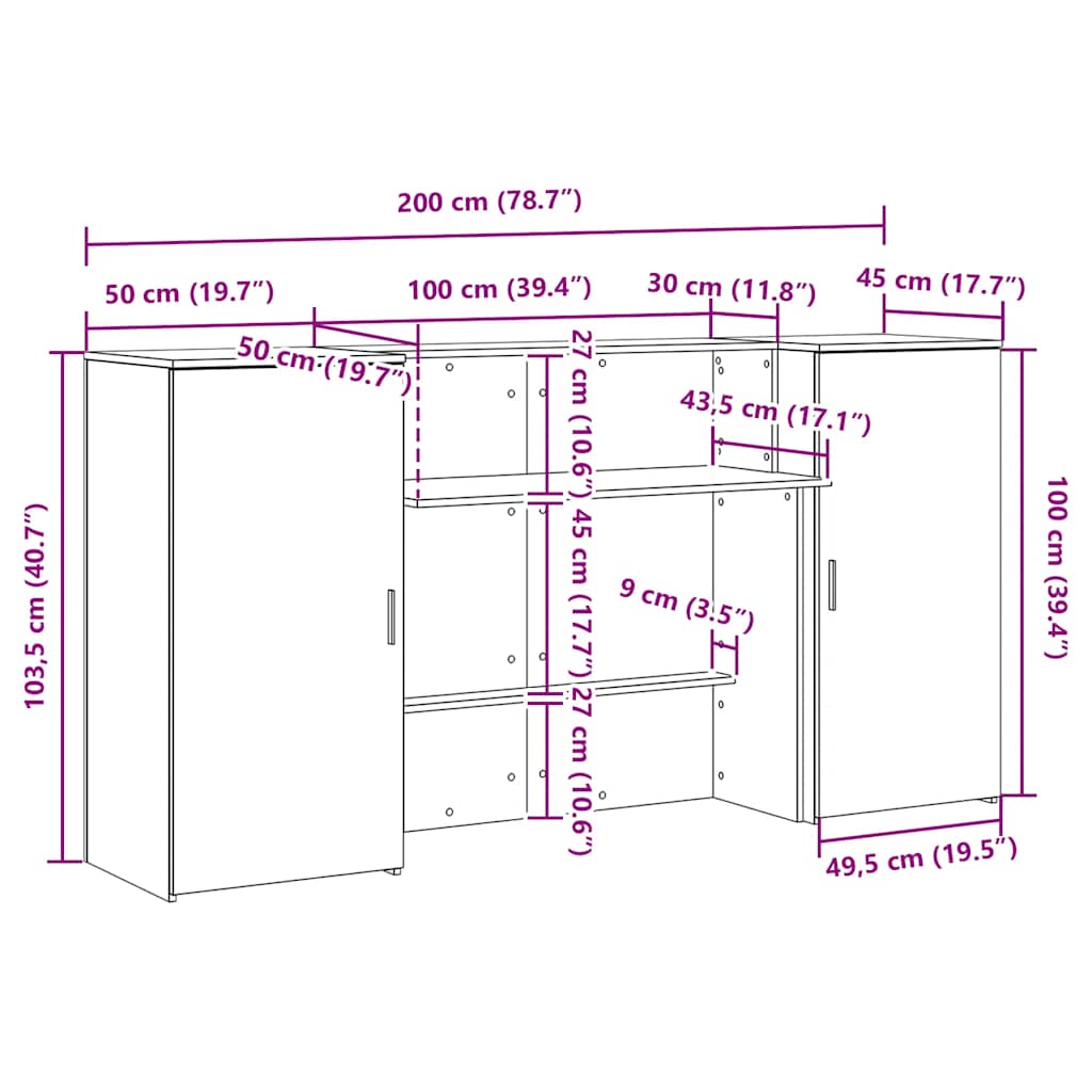 Recepcijski stol crni hrast 200x50x103,5 cm konstruiranog drva
