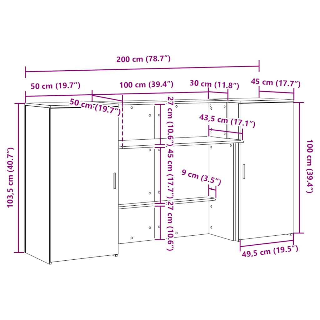 Recepcijski stol 200x50x103,5 cm od konstruiranog drva
