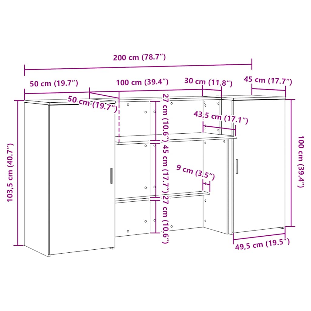 Recepcijski stol 200x50x103,5 cm od konstruiranog drva