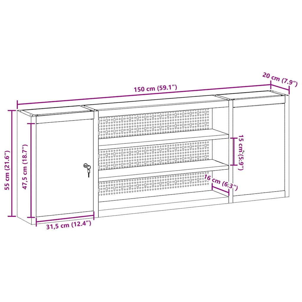 Ormar za alate s policom Crna i Siva 150 x 20 x 55 cm