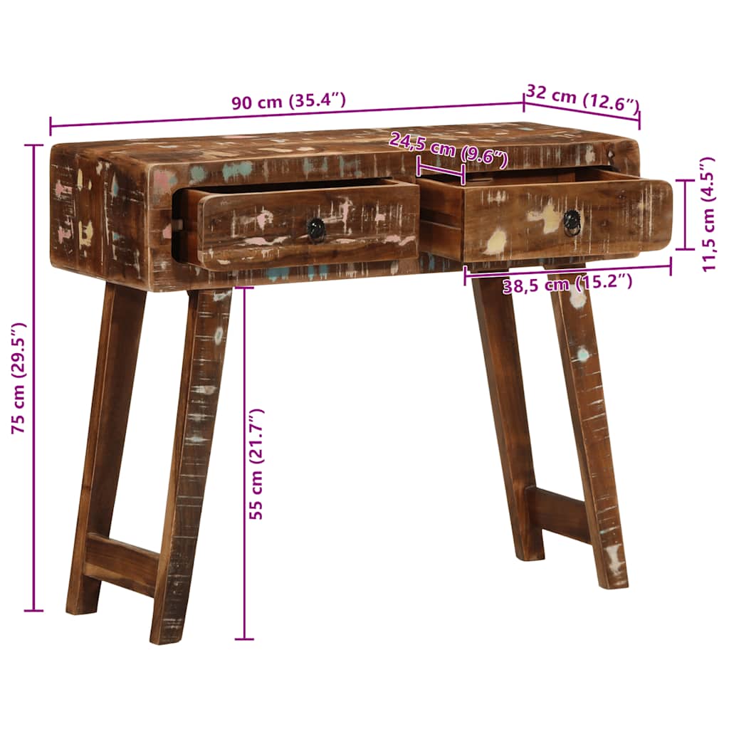 Konzolni stol 90x32x75 cm od masivnog obnovljenog drva