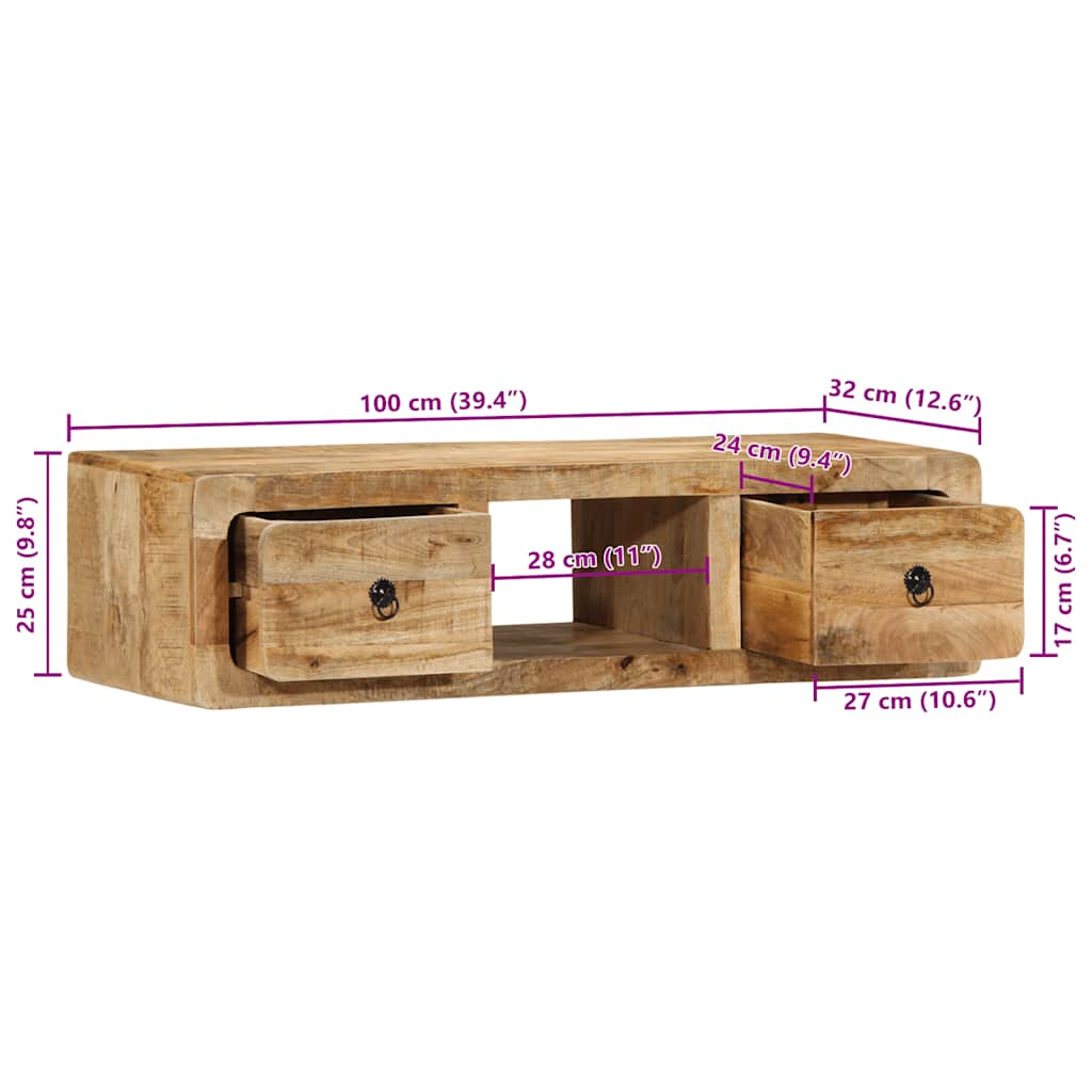 Zidni TV ormarić 100x32x25 cm puno drvo grubo mango