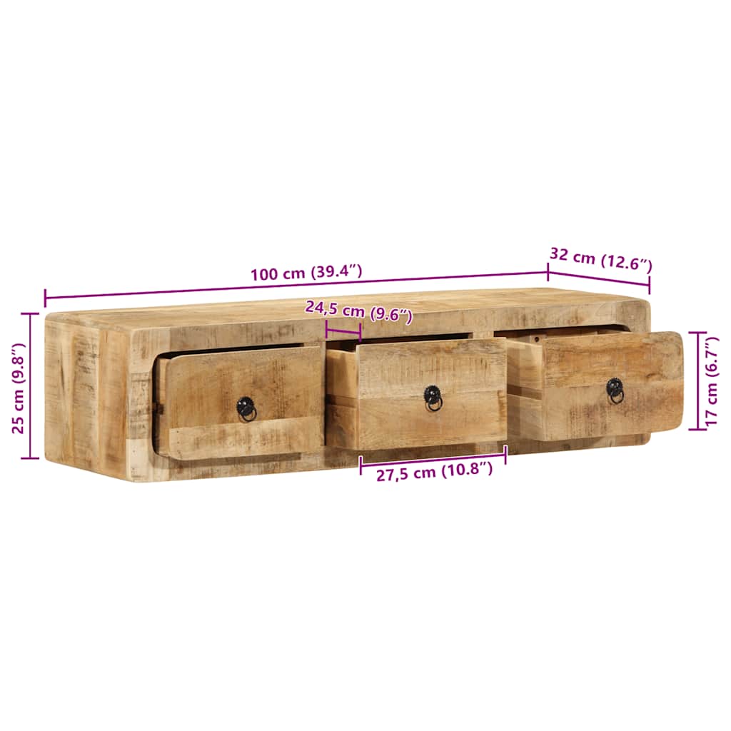 Zidni TV ormarić 100x32x25 cm puno drvo grubo mango