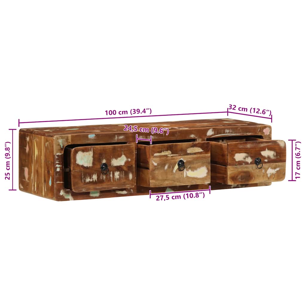 Zidni TV ormarić 100x32x25 cm Obrađeno puno drvo