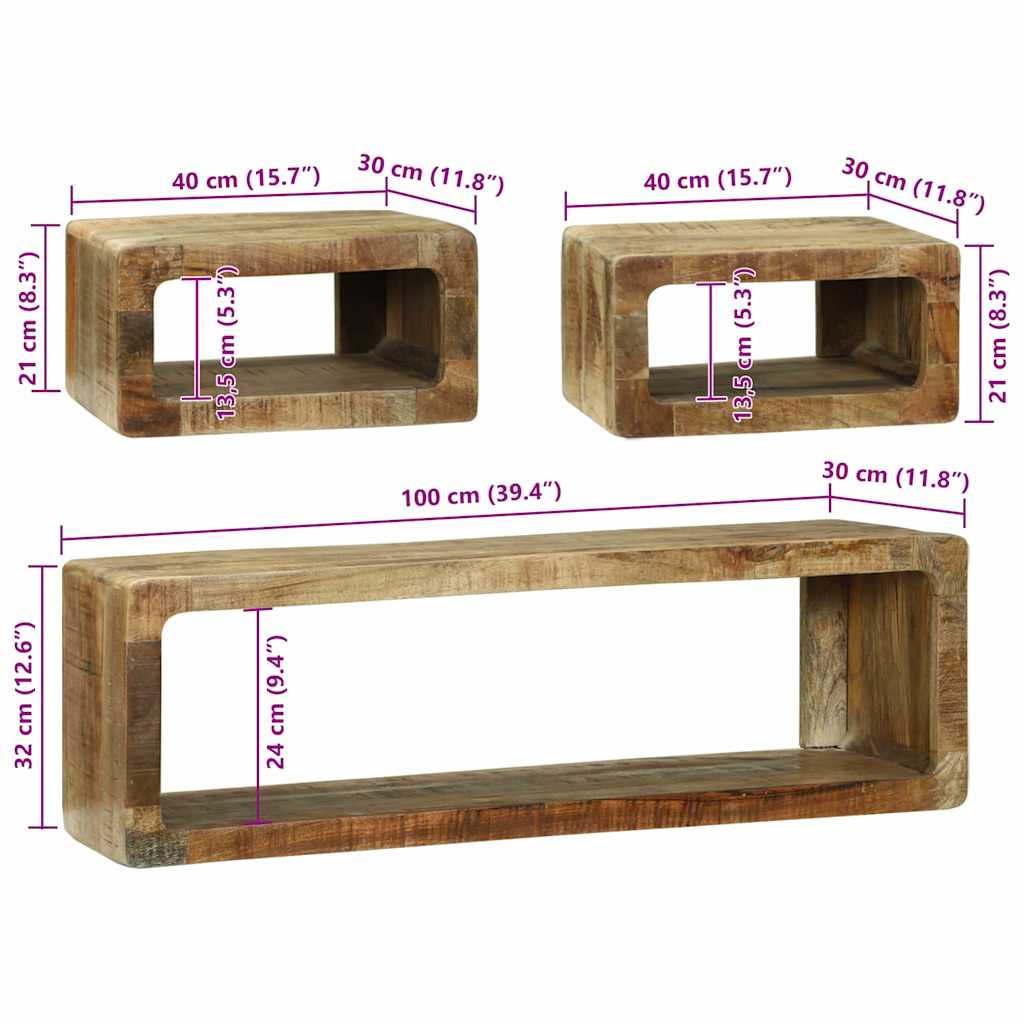 Set TV komoda s policom 3 pcs Smeđa Čvrsto drvo manga