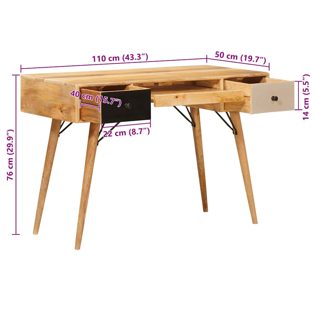 Radni stol s ladicama Smeđa 110 x 55 x 76 cm Čvrsto drvo manga