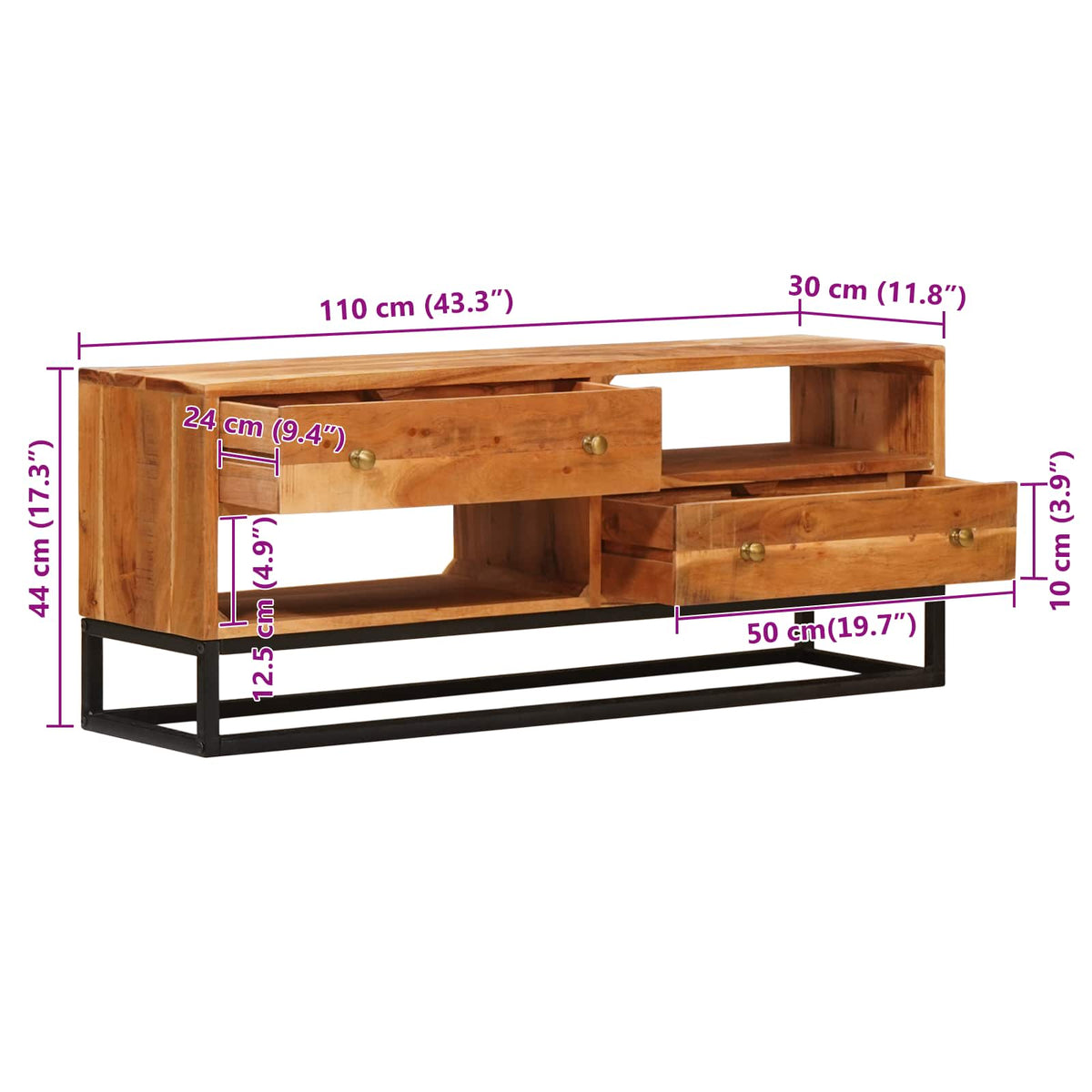 TV ormar Prirodna 110 x 30 x 44 cm Čvrsto drvo akacije