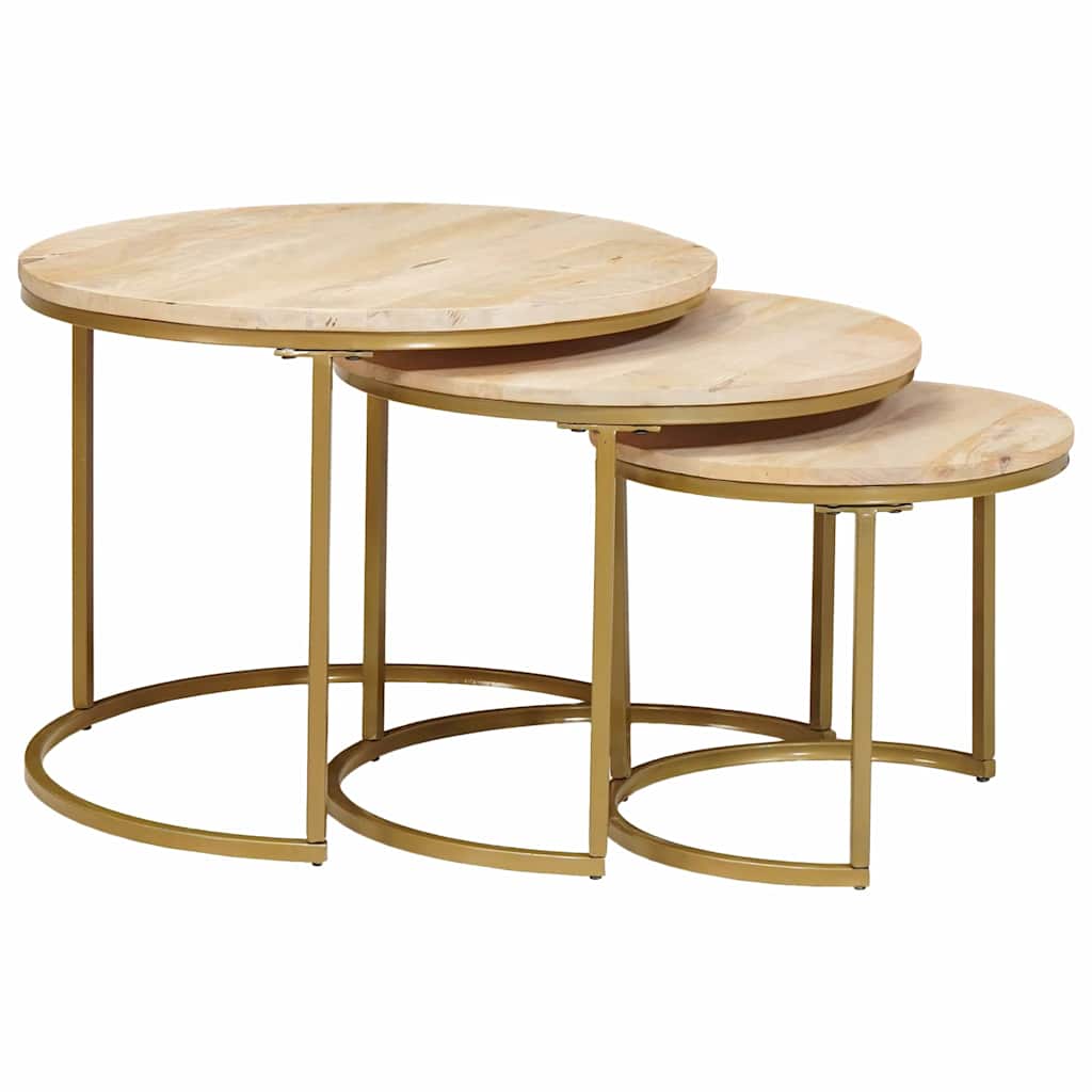 Stolovi za kavu na sklapanje 3 pcs Masivno drvo manga i čelik
