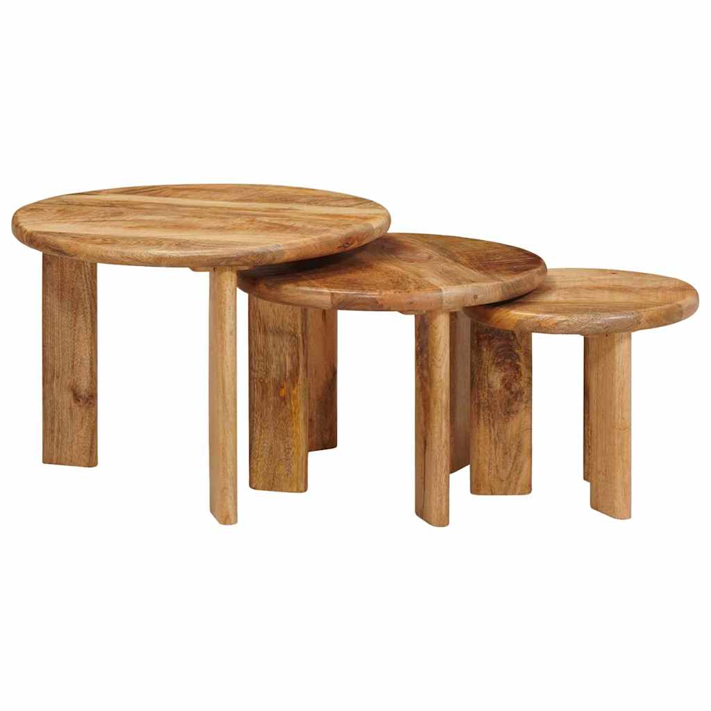 Stolovi za kavu na sklapanje 3 pcs Smeđa Čvrsto drvo manga
