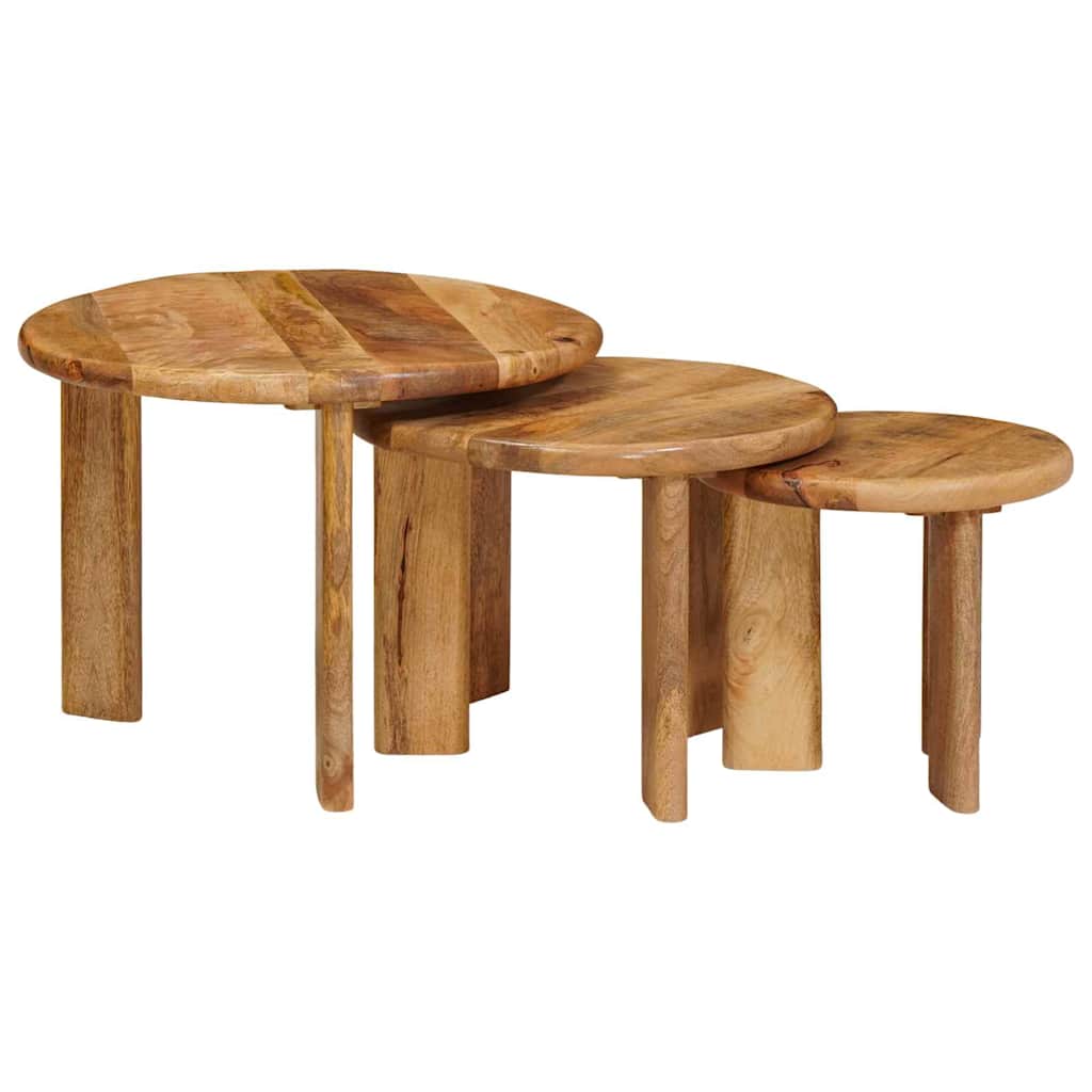 Stolovi za kavu na sklapanje 3 pcs Smeđa Čvrsto drvo manga
